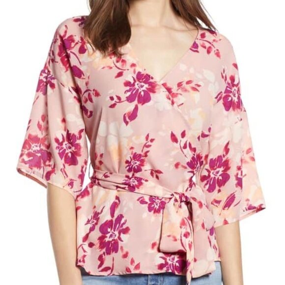 Halogen Women's Pink 3/4 Sleeve Floral Top - 10 - Picture 1 of 8